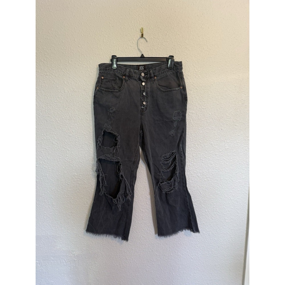 BDG Urban Outfitters High Rise Kick Flare Cropped Grunge Black Jeans Size 31